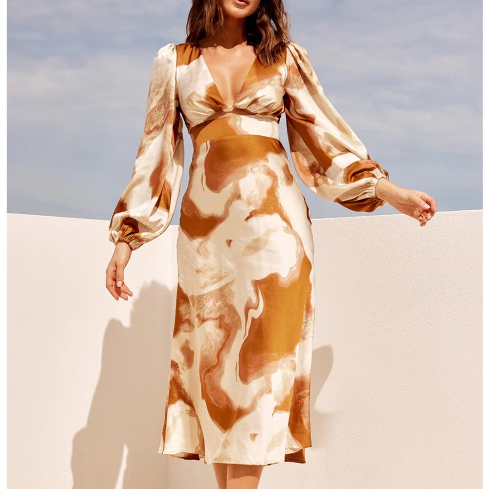 Sage + Paige In Full Swing Midi Dress in Brown
